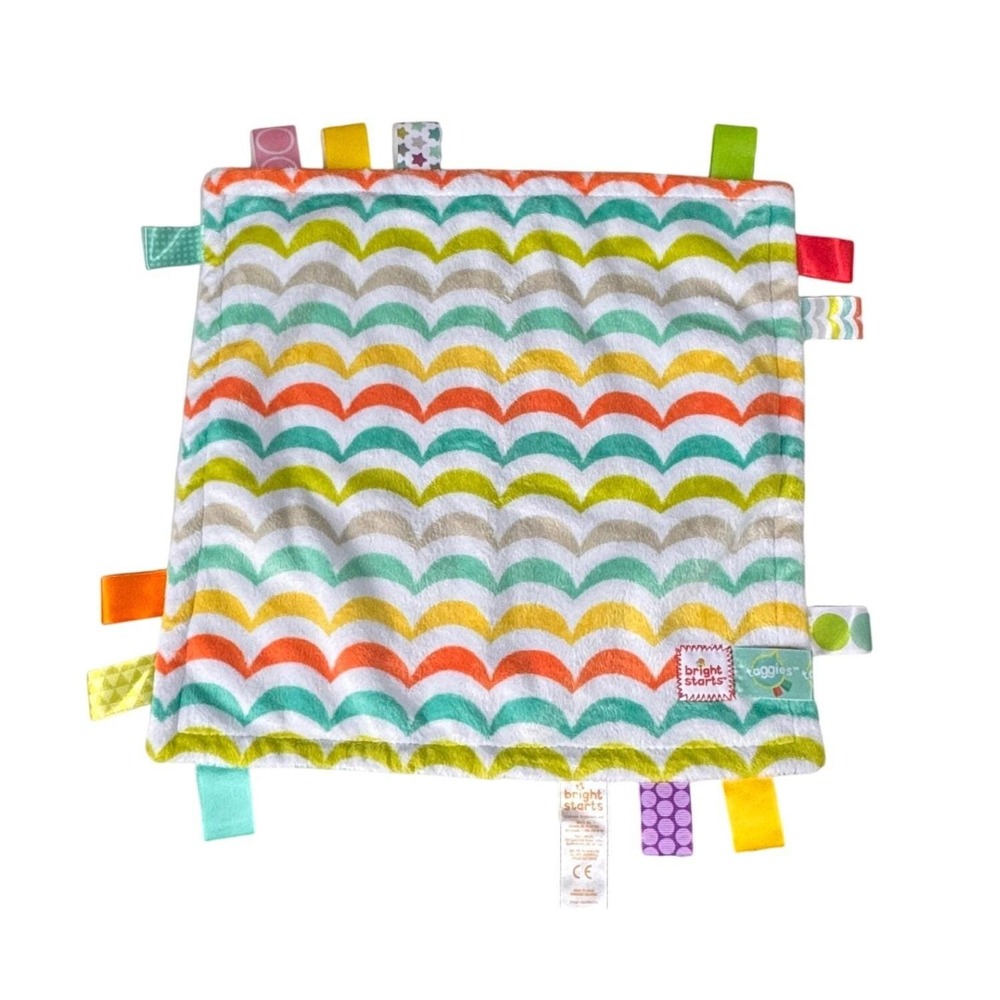 Bright Starts Taggies Baby Security Blanket Teal Scalloped Wave Lovey 12x12‎